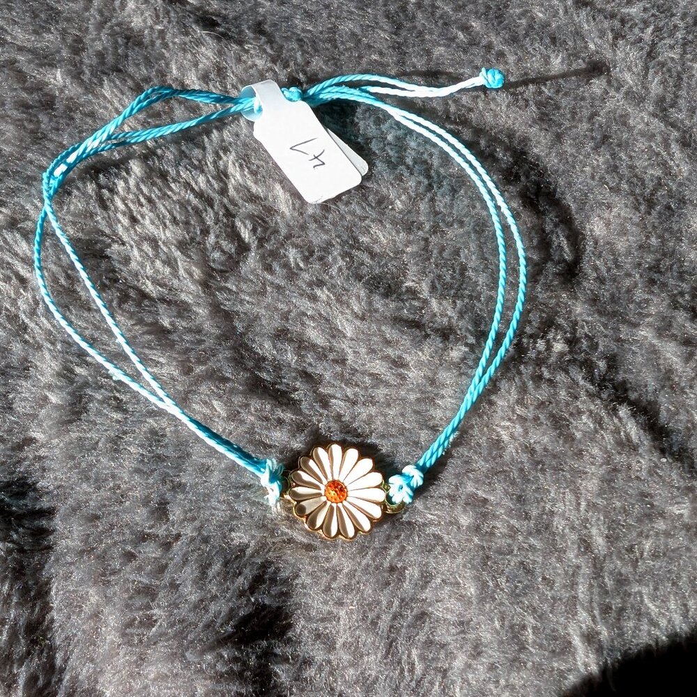 Flower on blue slide bracelet #47